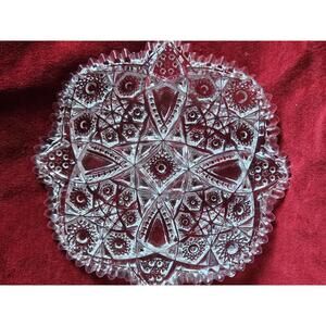 Vintage Indiana Glass PRES CUT Relish Dish Ornate Starburst Pattern Sawtooth Rim